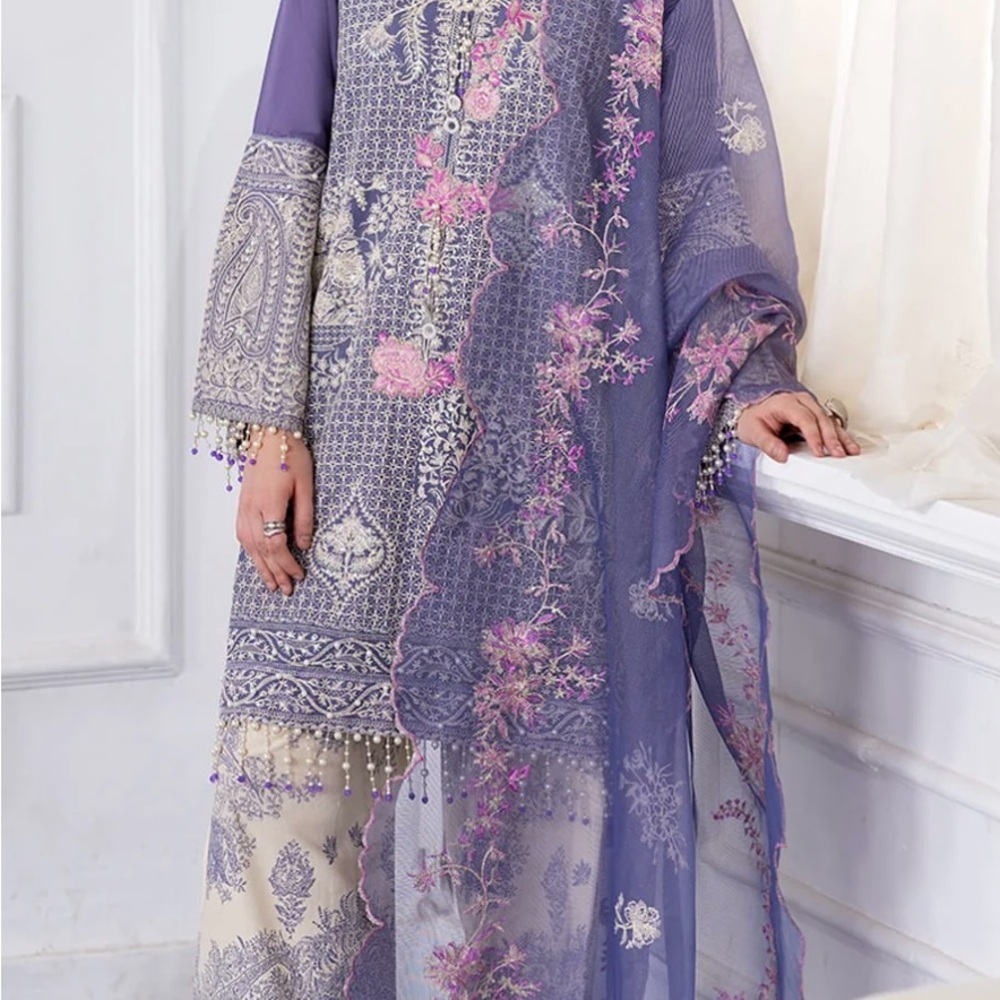 Elegant Purple and Cream Embroidered Outfit